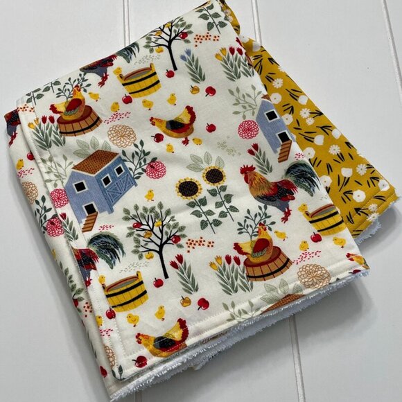 Chicken Rooster Sunflower Farmhouse Dish Drying Mat and Dishcloth Set - Picture 3 of 6